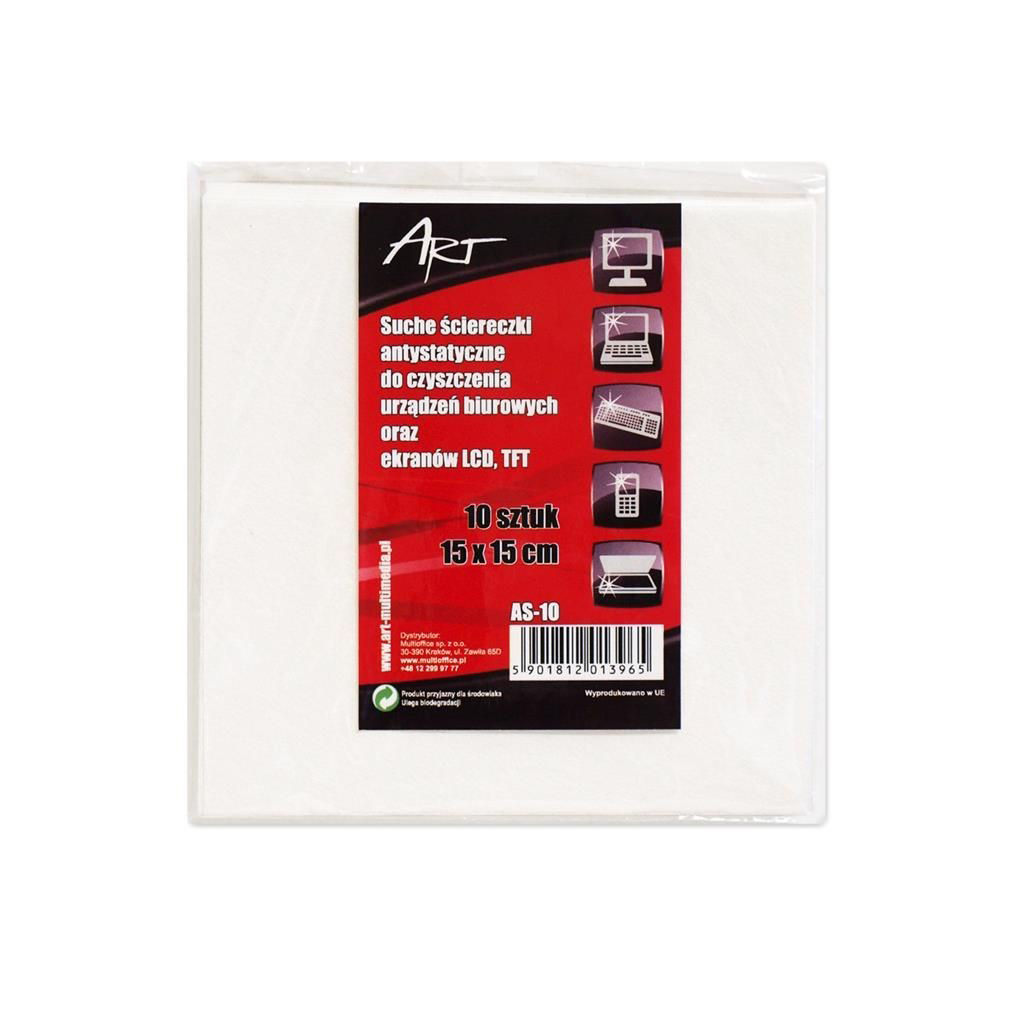 Art AS-10 ściereczki antystatyczne suche do LCD/TFT | 10 szt. | 15x15cm 