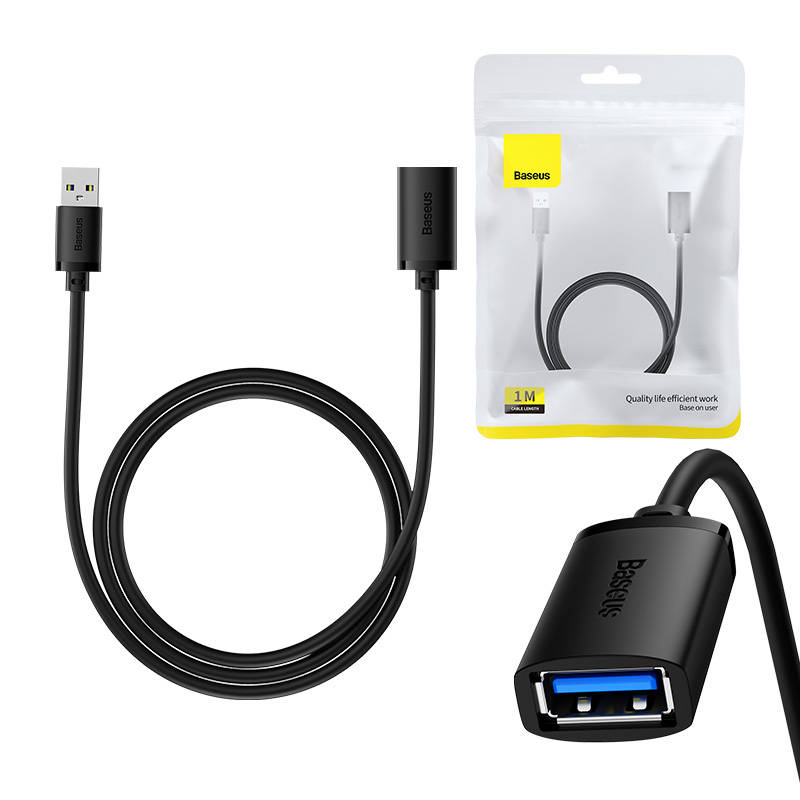 Baseus Kabel USB 3.0 męski do żeński | AirJoy series | 1m | czarny