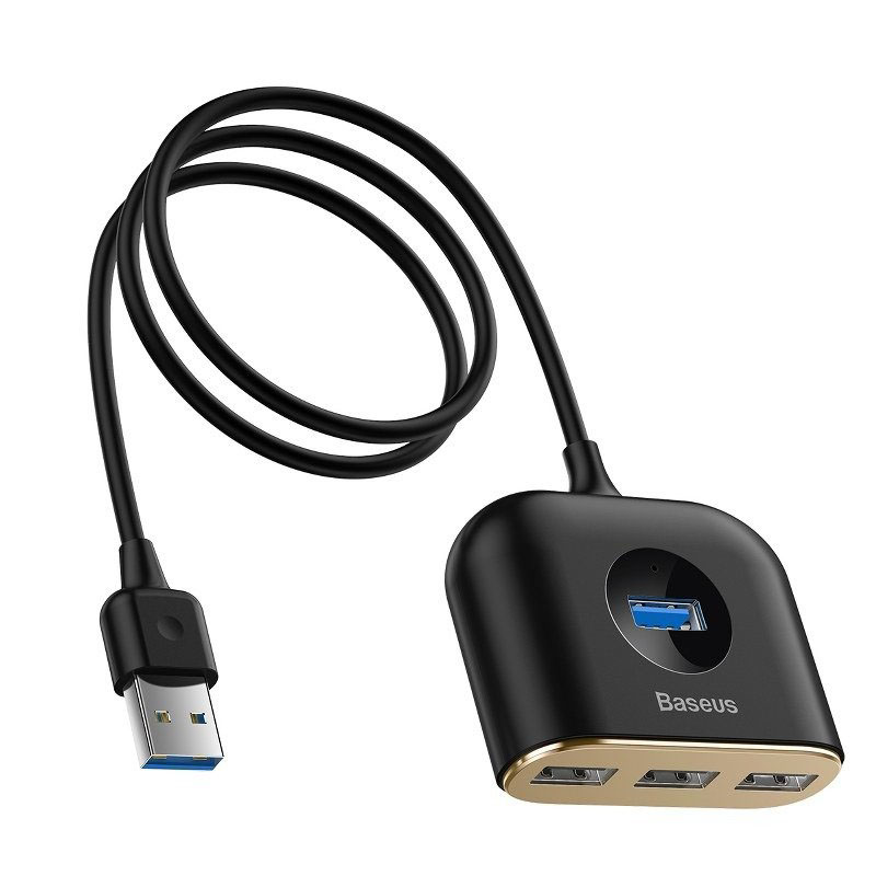Baseus Adapter USB 4w1 Square Round | HUB USB 3.0 do 1x USB 3.0 + 3x US | czarny