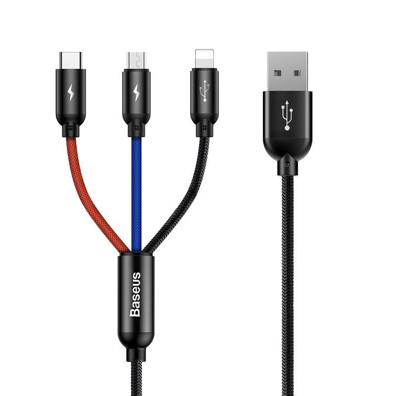 Baseus Kabel USB 3w1 USB-C / Lightning / Micro 3A | 1.2m | czarny 