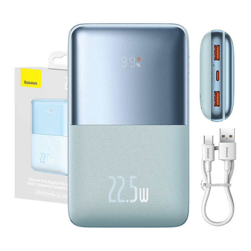 Baseus Bipow Pro | Power Bank 20000mAh 22.5W z kablem USB-C PD | niebieski