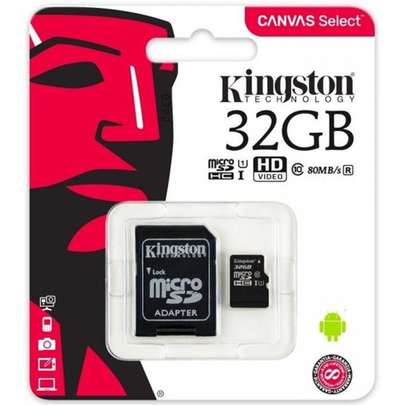 Kingston karta pamięci microSDHC Canvas Select CL10 UHS-I | 32 GB | + Adapter 