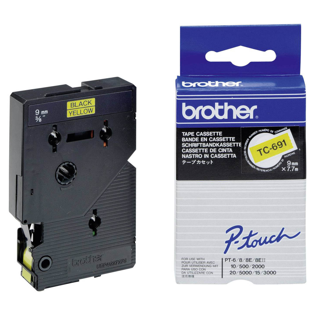 Taśma laminowana Brother 9 mm x 8m | czarny nadruk / zółte tło